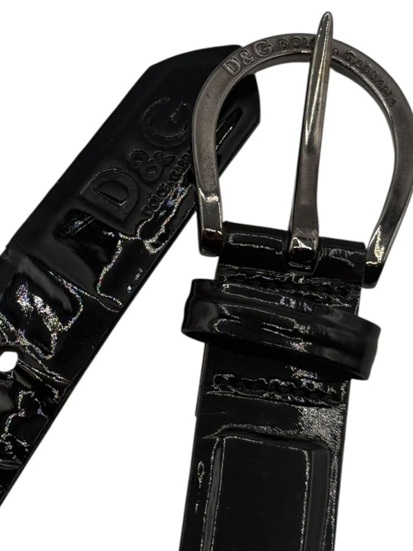 Dolce & Gabbana Black Patent Leather Logo Belt – Size 105/90