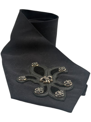 Chrome Hearts Black Silk Fleur-de-Lis Sterling Silver Neck Tie – 4" x 59"