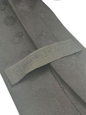 Chrome Hearts Black Silk Fleur-de-Lis Sterling Silver Neck Tie – 4" x 59"