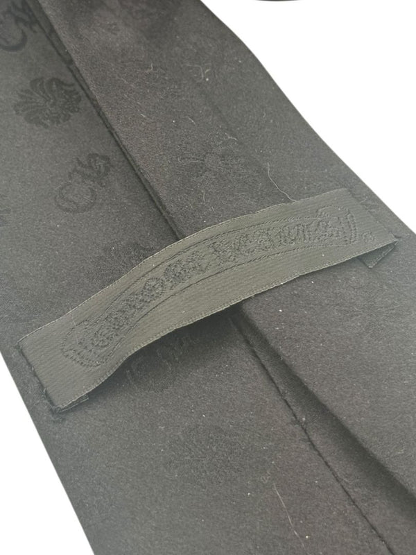 Chrome Hearts Black Silk Fleur-de-Lis Sterling Silver Neck Tie – 4" x 59"