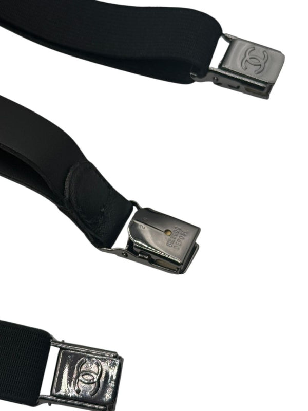 Chanel Black Leather CC Logo Suspenders – Adjustable – Made in France