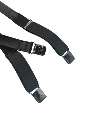 Chanel Black Leather CC Logo Suspenders – Adjustable – Made in France