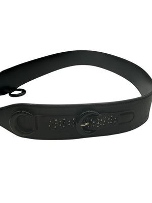Escada Black Leather Studded Ring Belt – 2" Wide
