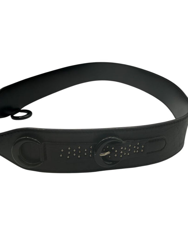 Escada Black Leather Studded Ring Belt – 2" Wide