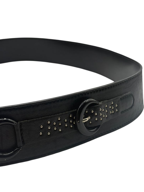 Escada Black Leather Studded Ring Belt – 2" Wide