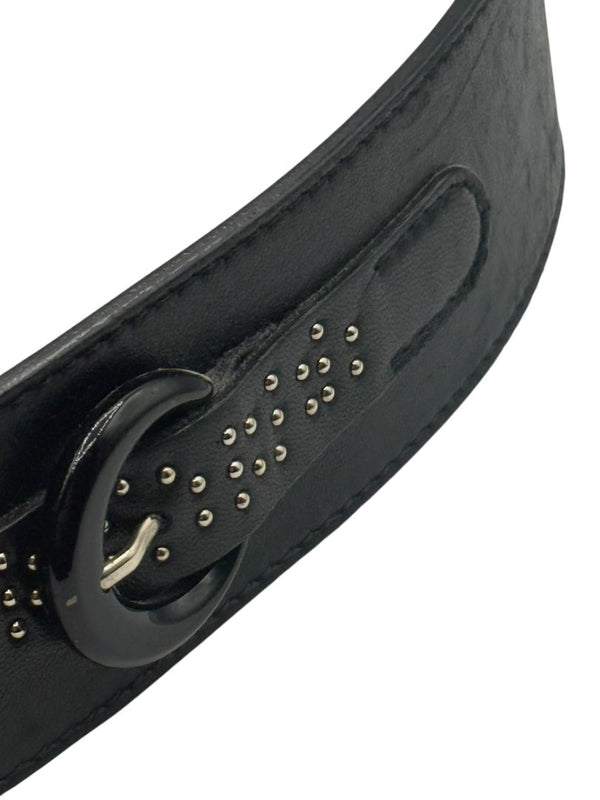 Escada Black Leather Studded Ring Belt – 2" Wide