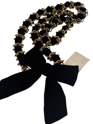 Black Velvet & Gold Chain Bow Belt – New With Tags 40"