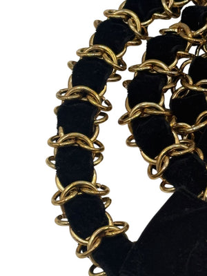 Black Velvet & Gold Chain Bow Belt – New With Tags 40"