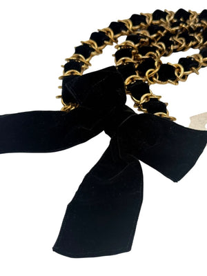 Black Velvet & Gold Chain Bow Belt – New With Tags 40"