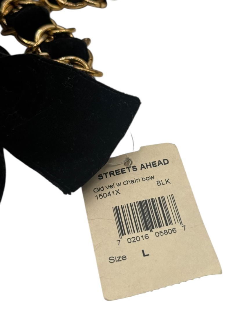 Black Velvet & Gold Chain Bow Belt – New With Tags 40"