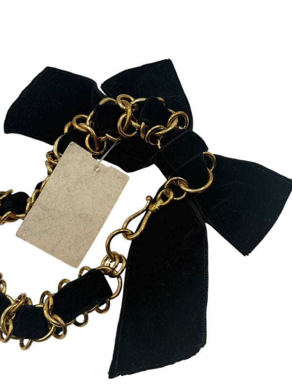 Black Velvet & Gold Chain Bow Belt – New With Tags 40"