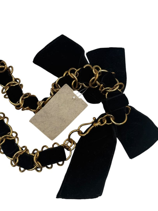 Black Velvet & Gold Chain Bow Belt – New With Tags 40"