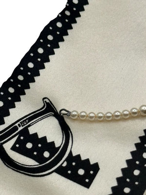 Christian Dior Ivory & Black Silk Pearl-Embellished Scarf