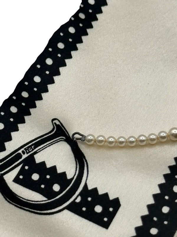 Christian Dior Ivory & Black Silk Pearl-Embellished Scarf