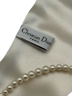 Christian Dior Ivory & Black Silk Pearl-Embellished Scarf