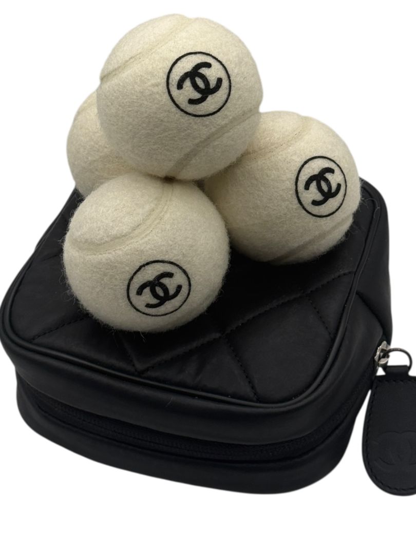 Chanel CC Logo Tennis Balls Set of 4 with Quilted Leather Case
