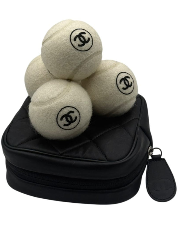 Chanel CC Logo Tennis Balls Set of 4 with Quilted Leather Case