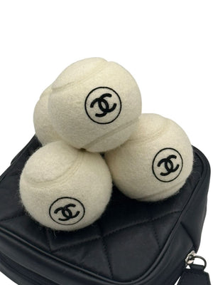 Chanel CC Logo Tennis Balls Set of 4 with Quilted Leather Case