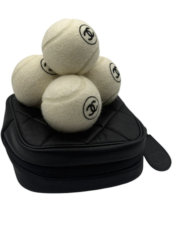 Chanel CC Logo Tennis Balls Set of 4 with Quilted Leather Case
