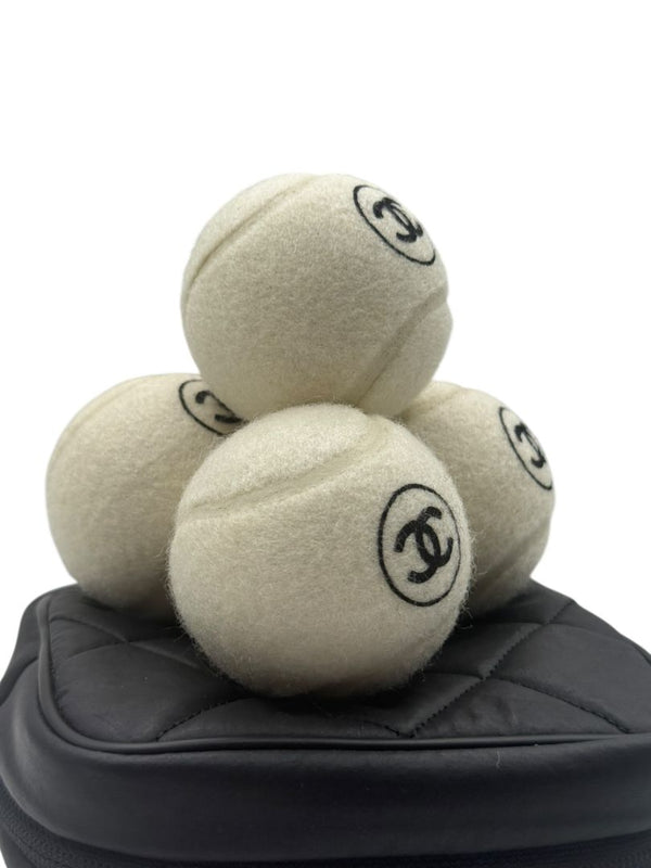 Chanel CC Logo Tennis Balls Set of 4 with Quilted Leather Case