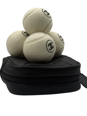 Chanel CC Logo Tennis Balls Set of 4 with Quilted Leather Case