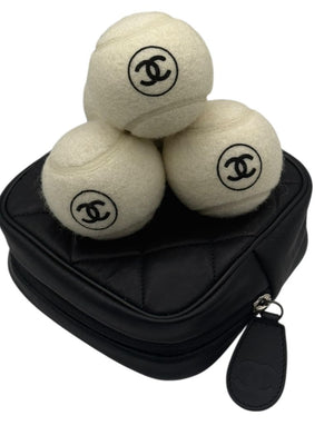 Chanel CC Logo Tennis Balls Set of 4 with Quilted Leather Case