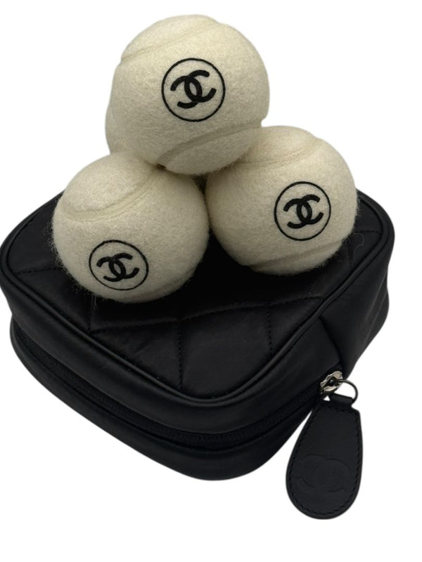 Chanel CC Logo Tennis Balls Set of 4 with Quilted Leather Case