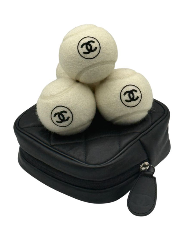 Chanel CC Logo Tennis Balls Set of 4 with Quilted Leather Case
