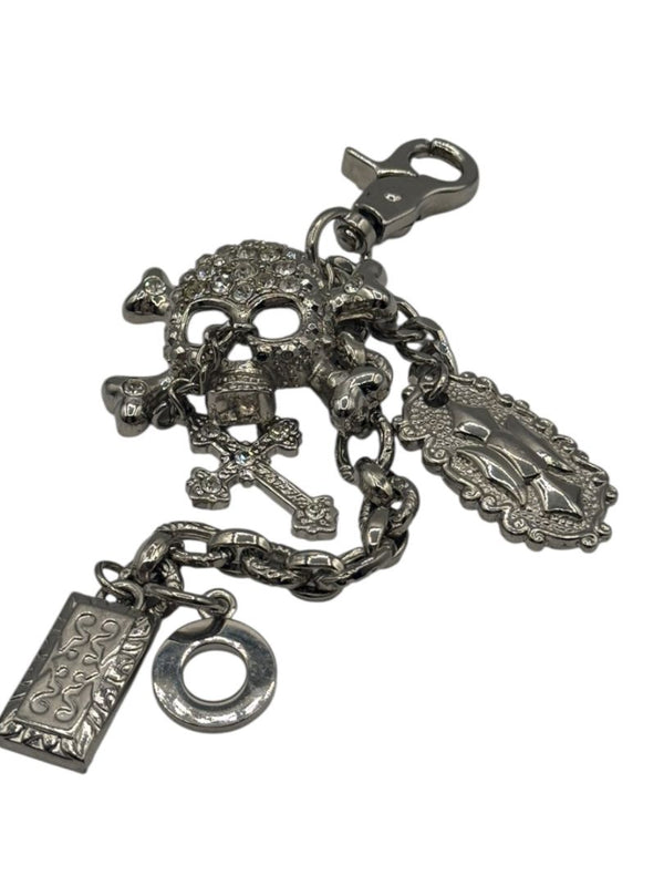Gunmetal Crystal Skull Charm Chain Keychain
