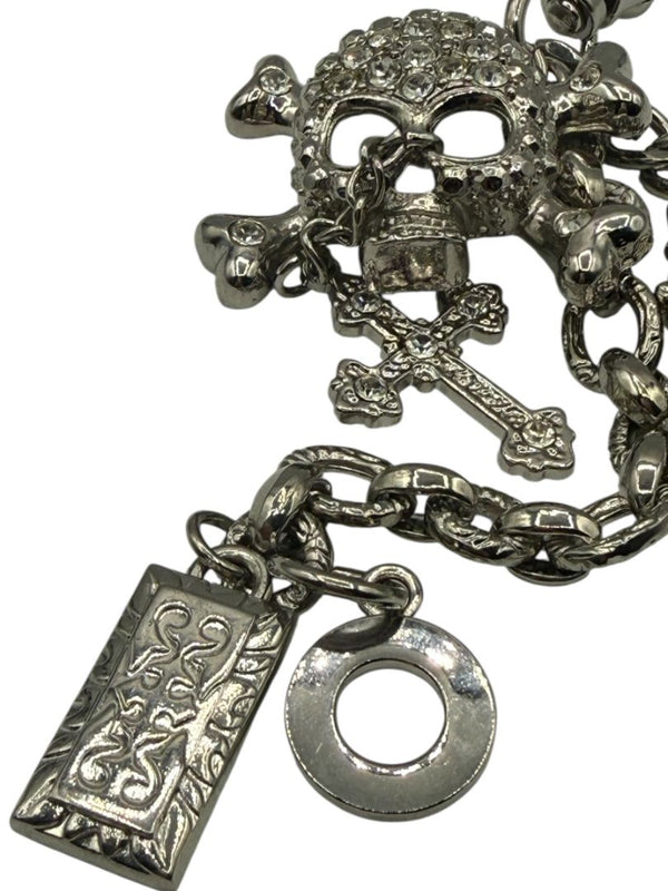 Gunmetal Crystal Skull Charm Chain Keychain