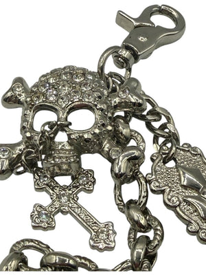 Gunmetal Crystal Skull Charm Chain Keychain