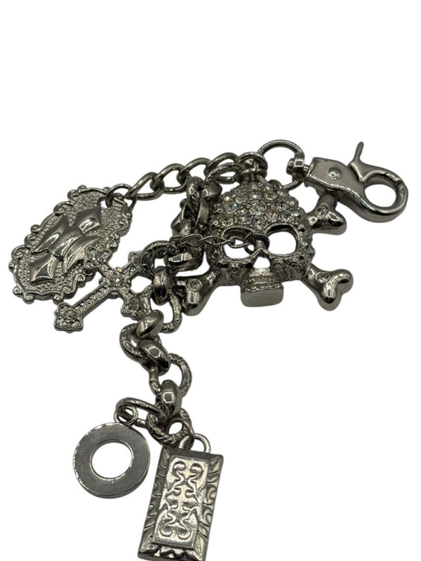 Gunmetal Crystal Skull Charm Chain Keychain