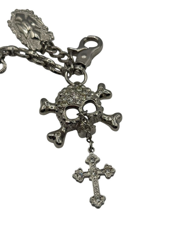 Gunmetal Crystal Skull Charm Chain Keychain