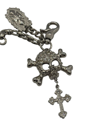 Gunmetal Crystal Skull Charm Chain Keychain