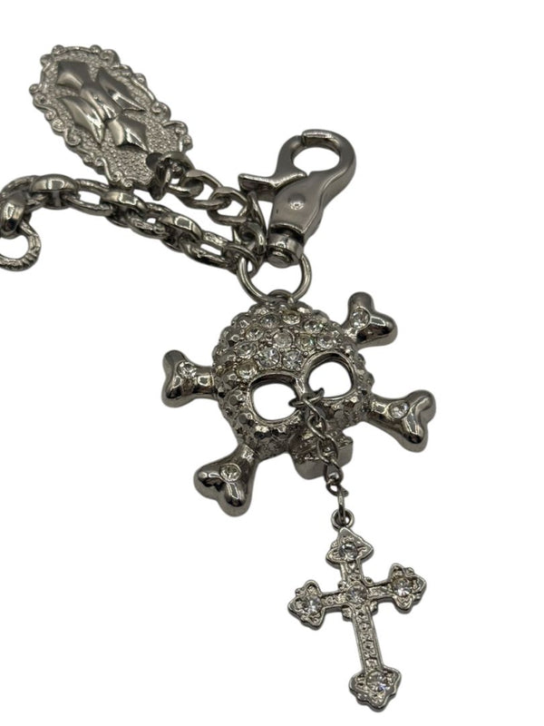 Gunmetal Crystal Skull Charm Chain Keychain