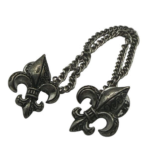 Antiqued Silver Fleur de Lis Double Pin Sweater Guard – 5"