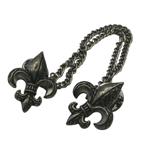 Antiqued Silver Fleur de Lis Double Pin Sweater Guard – 5"