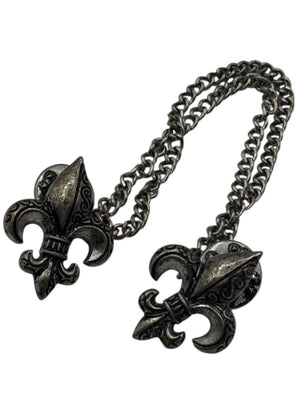 Antiqued Silver Fleur de Lis Double Pin Sweater Guard – 5"