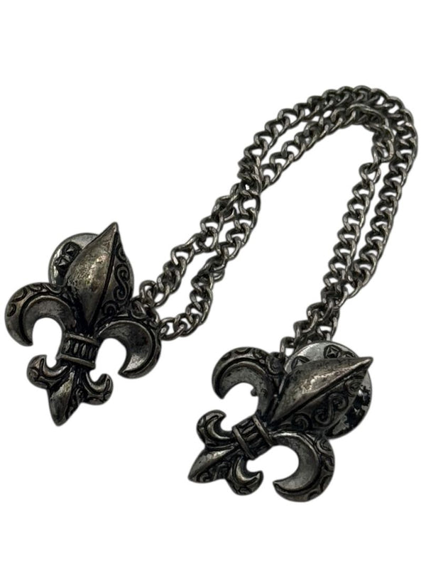 Antiqued Silver Fleur de Lis Double Pin Sweater Guard – 5"