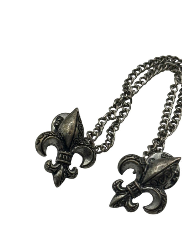 Antiqued Silver Fleur de Lis Double Pin Sweater Guard – 5"