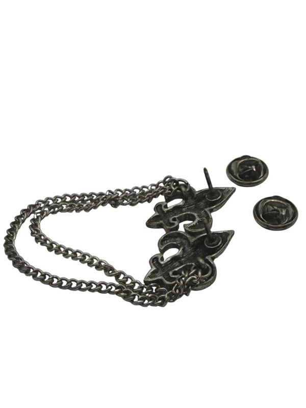 Antiqued Silver Fleur de Lis Double Pin Sweater Guard – 5"