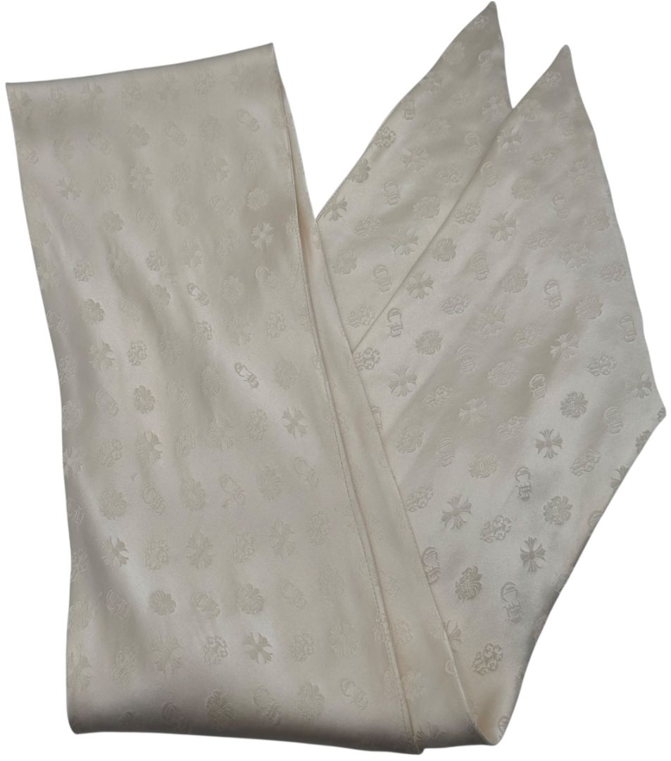 Chrome Hearts Cream Silk Monogram Scarf – 5.5" x 64"