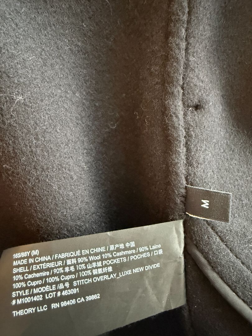 Theory Black Wool-Cashmere Stitch Overlay Coat – Size M