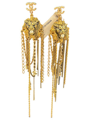 Chanel Lion Head Tassel Drop Earrings with Faux Pearl – Fall 2011 – 6.25"