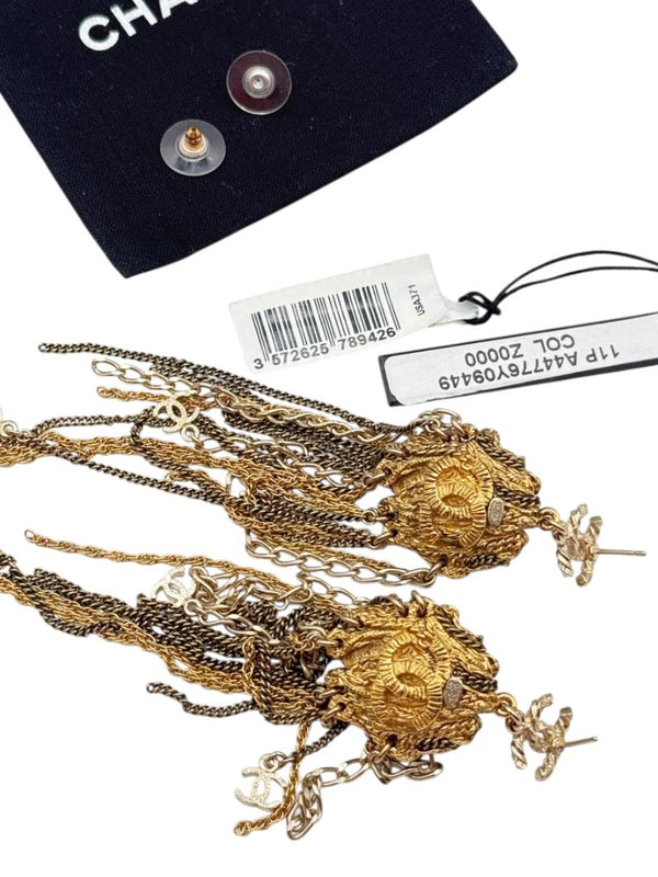 Chanel Lion Head Tassel Drop Earrings with Faux Pearl – Fall 2011 – 6.25"