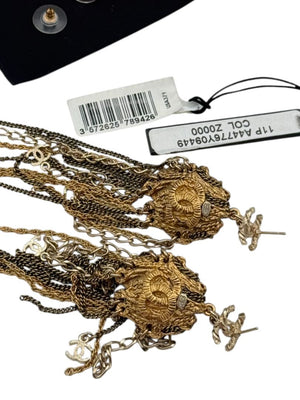 Chanel Lion Head Tassel Drop Earrings with Faux Pearl – Fall 2011 – 6.25"