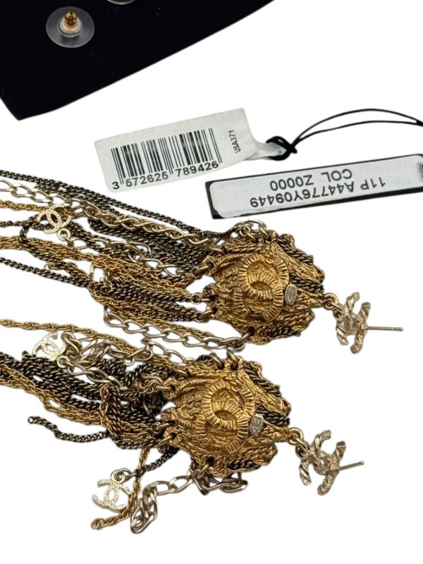 Chanel Lion Head Tassel Drop Earrings with Faux Pearl – Fall 2011 – 6.25"