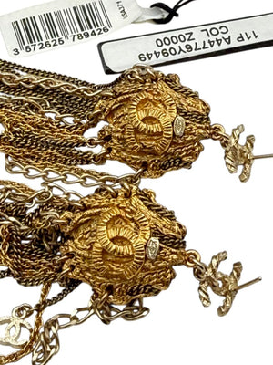 Chanel Lion Head Tassel Drop Earrings with Faux Pearl – Fall 2011 – 6.25"