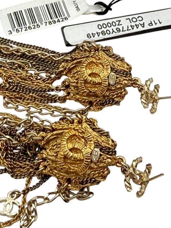 Chanel Lion Head Tassel Drop Earrings with Faux Pearl – Fall 2011 – 6.25"