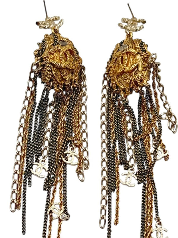 Chanel Lion Head Tassel Drop Earrings with Faux Pearl – Fall 2011 – 6.25"